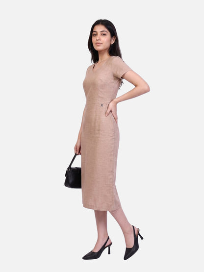 Exude Composure Sheath Midi Dress (Beige)
