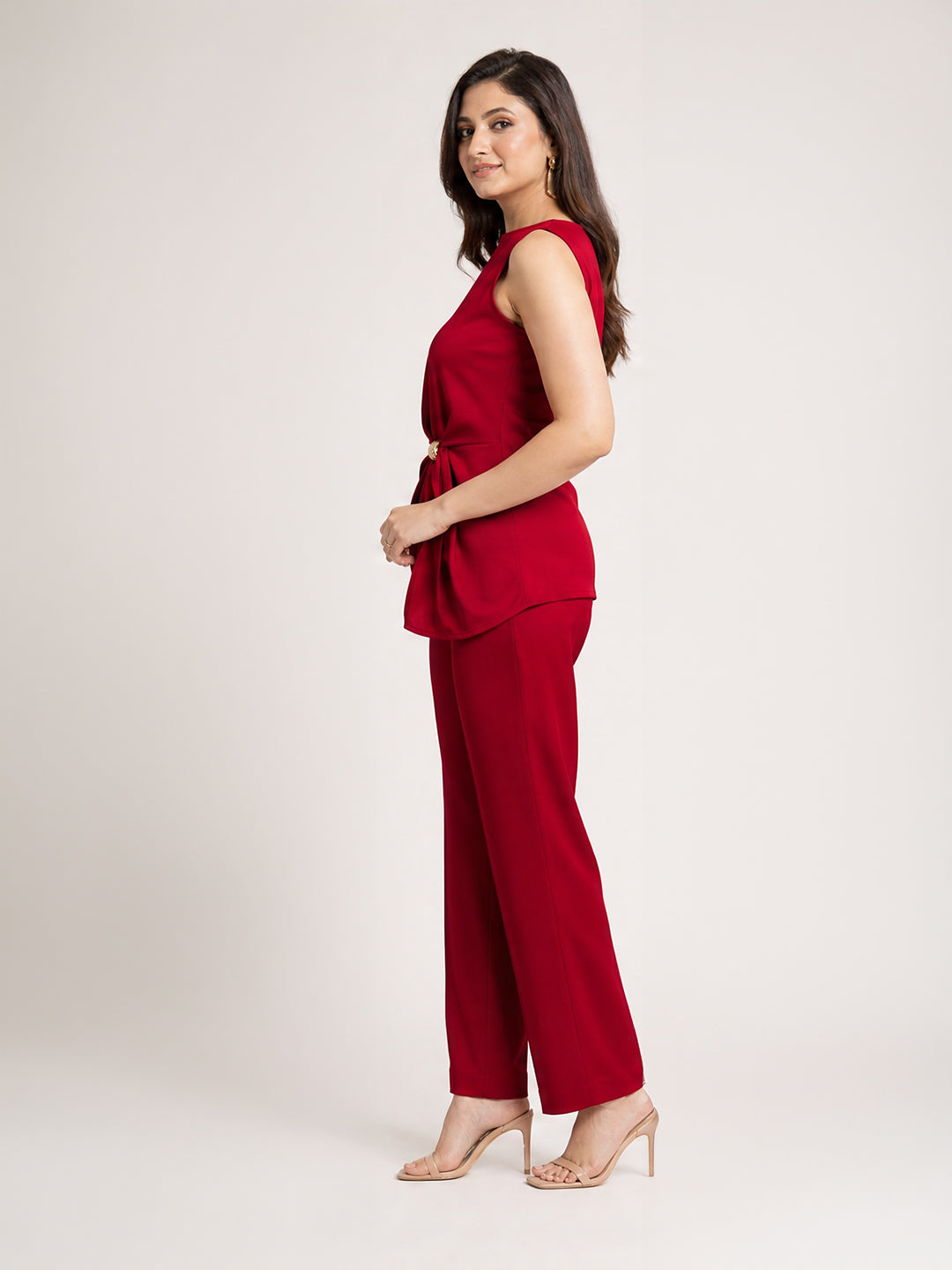 Crimson Knot-Front Top &amp; Trouser Set