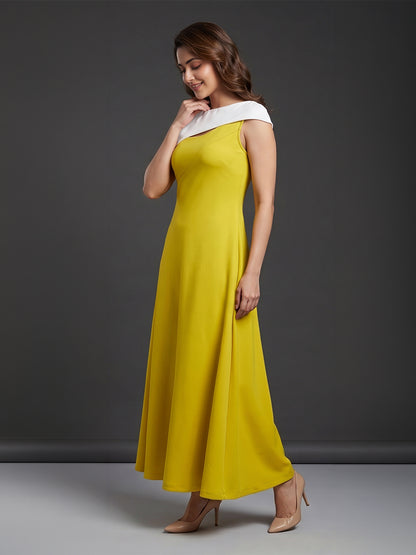 Yellow &amp; White Colour-block Maxi Dress with Cutout Detail