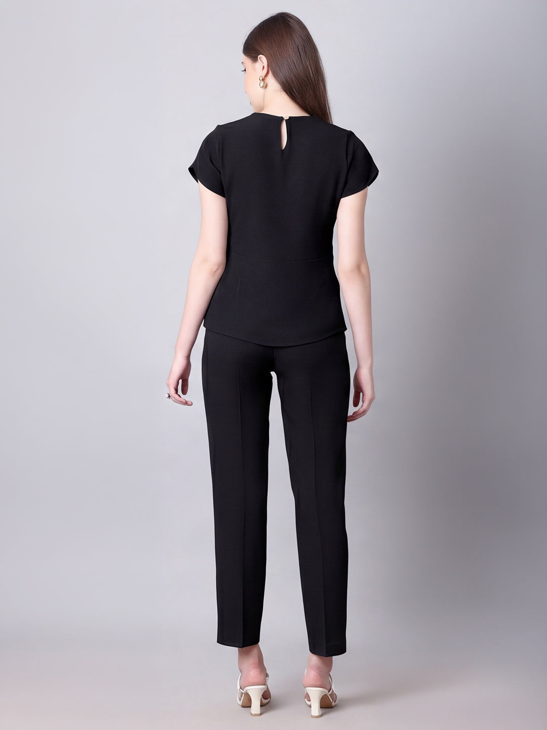 Exude Iconic Asymetrical Top with Straight Fit Trouser Co-ord (Black)