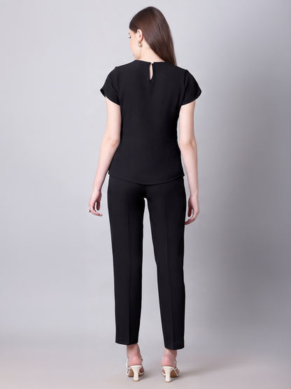 Exude Iconic Asymetrical Top with Straight Fit Trouser Co-ord (Black)