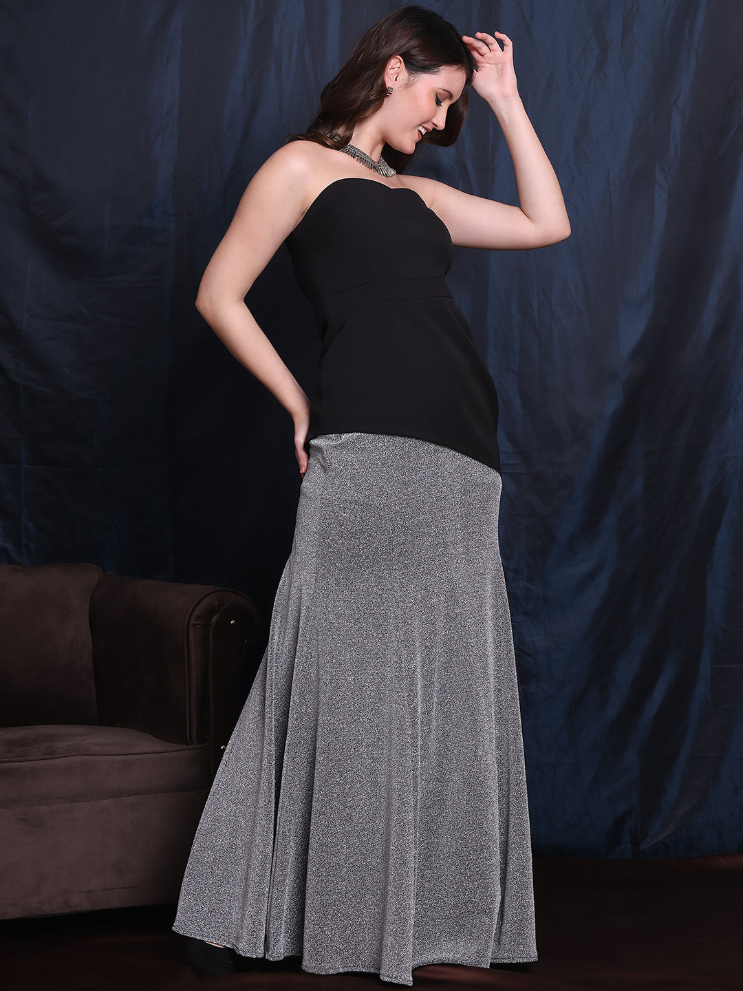 Exude Dazzle &amp; Shine 2 Piece, Glitter Skirt With Black Strap Bodice Top