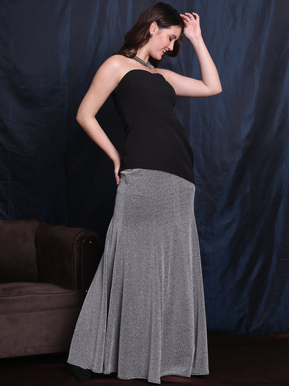 Exude Dazzle &amp; Shine 2 Piece, Glitter Skirt With Black Strap Bodice Top