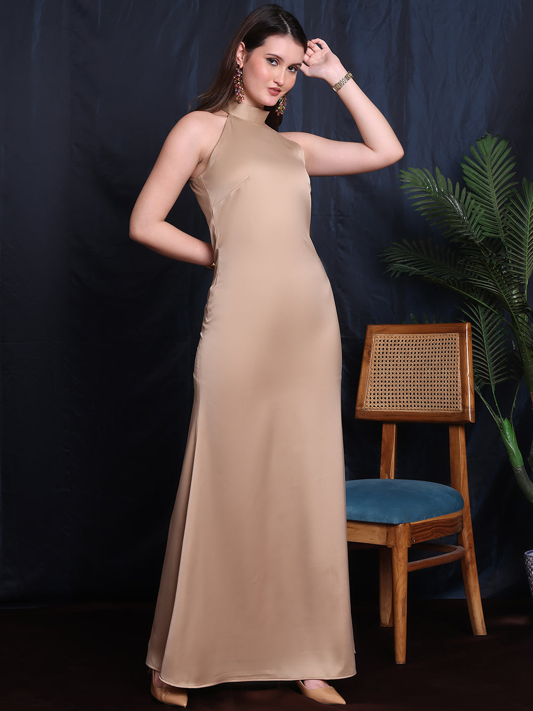 Exude Midnight Luxe Halter Neck Satin Gown