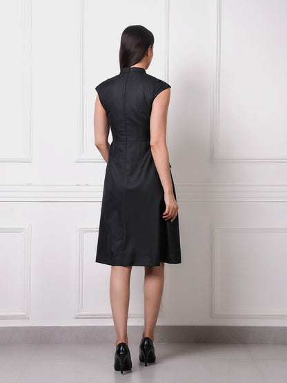 Exude Noir Button-Down Fit &amp; Flare Dress