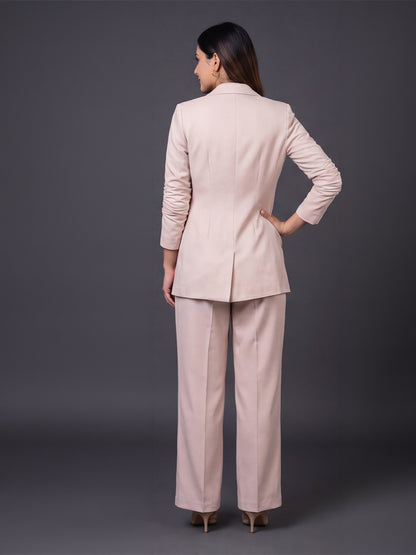Exude Beige Linen Blazer &amp; Wide-Leg Trouser Co-ord Set