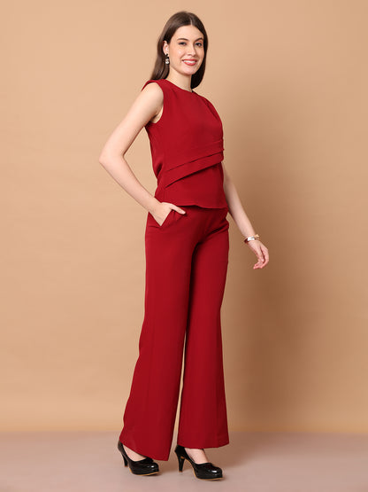Exude Mystique Moments Shoulder and Side Pleat Top (Red)