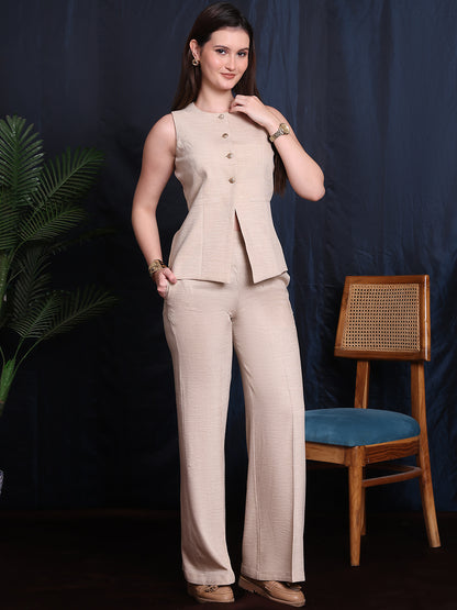 Exude Golden Hour Glam 2 Piece Linen Co-ord Set With Gold Button Detail