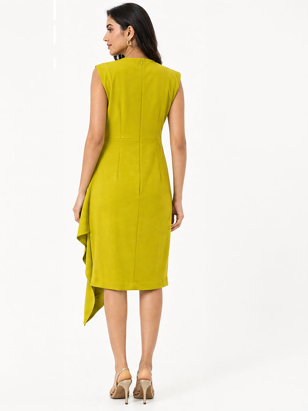 Exude Women Lime Green Draped Wrap Midi Dress