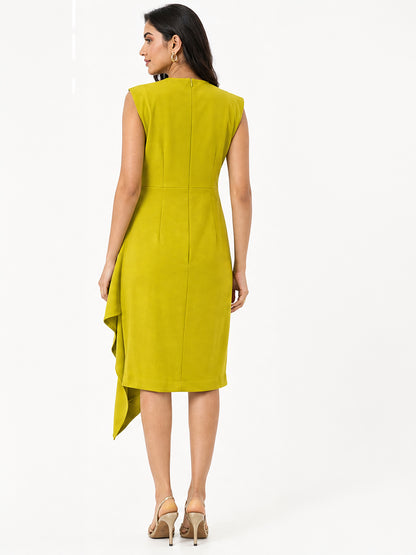 Exude Women Lime Green Draped Wrap Midi Dress