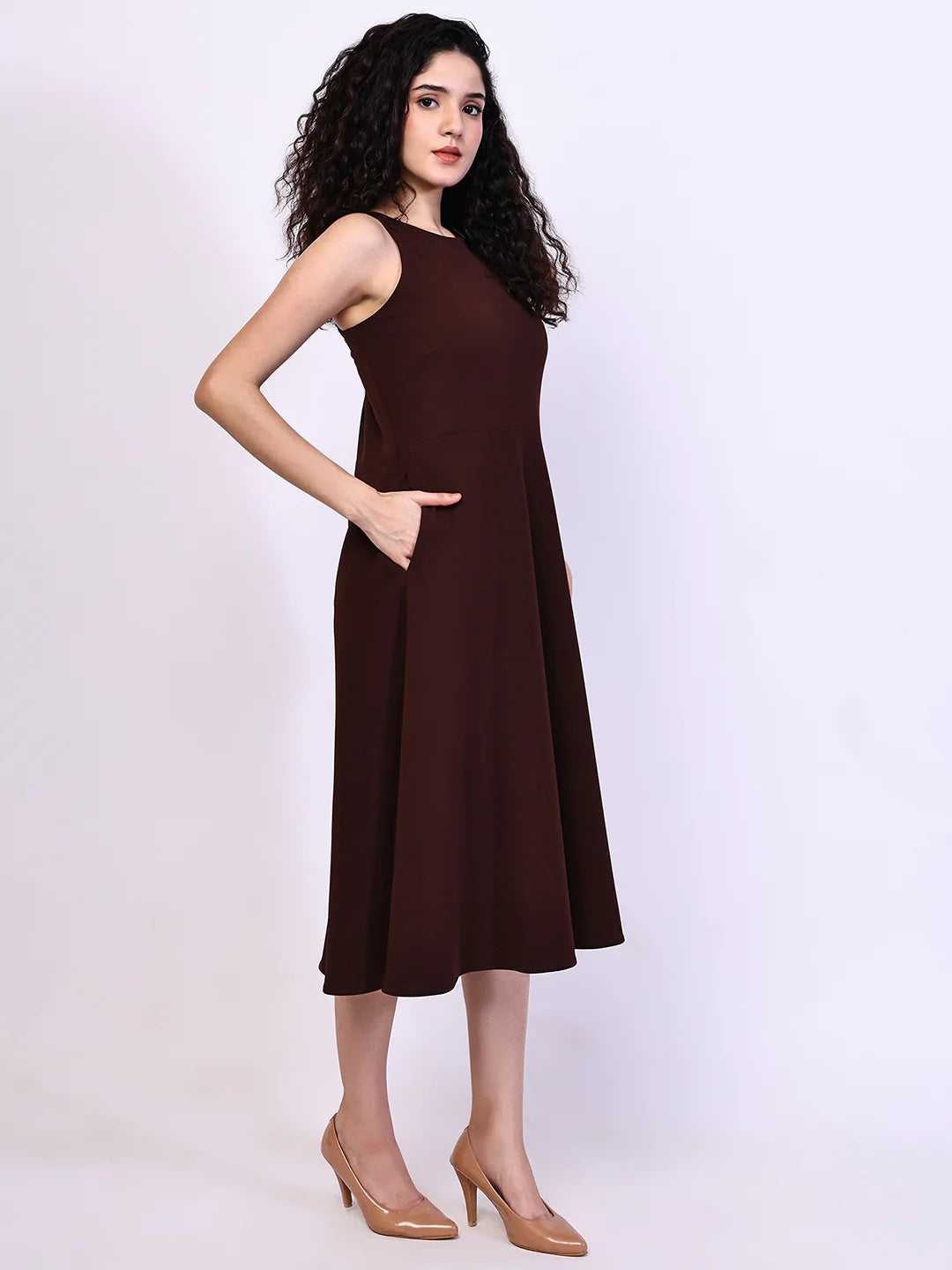 Exude Golden Glow Brown Maxi Dress with Pockets Dresses