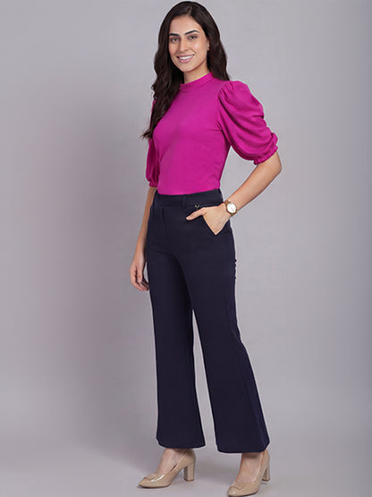 Exude Glamour Puffed Sleeves T-shirt (Hot Pink)