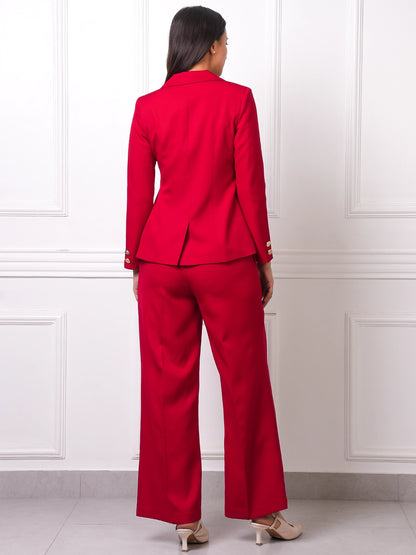 Red Peplum Blazer &amp; Wide-Leg Pants Co-ord Set