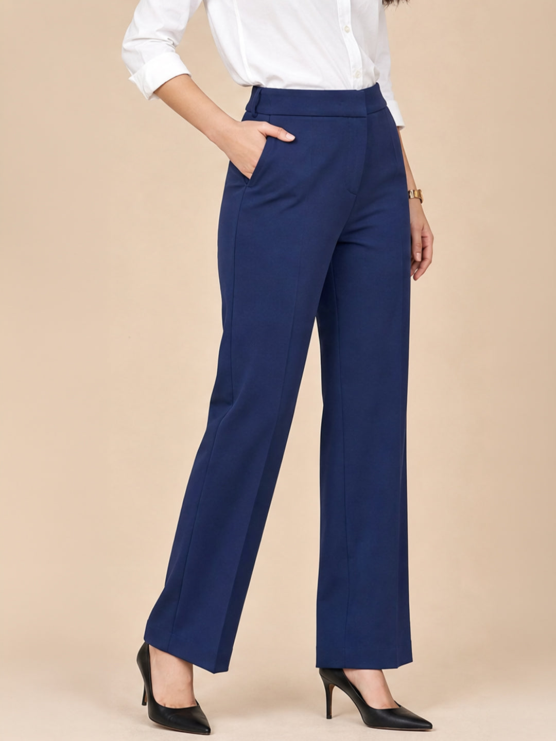 Navy Tailored Straight-Fit Trousers