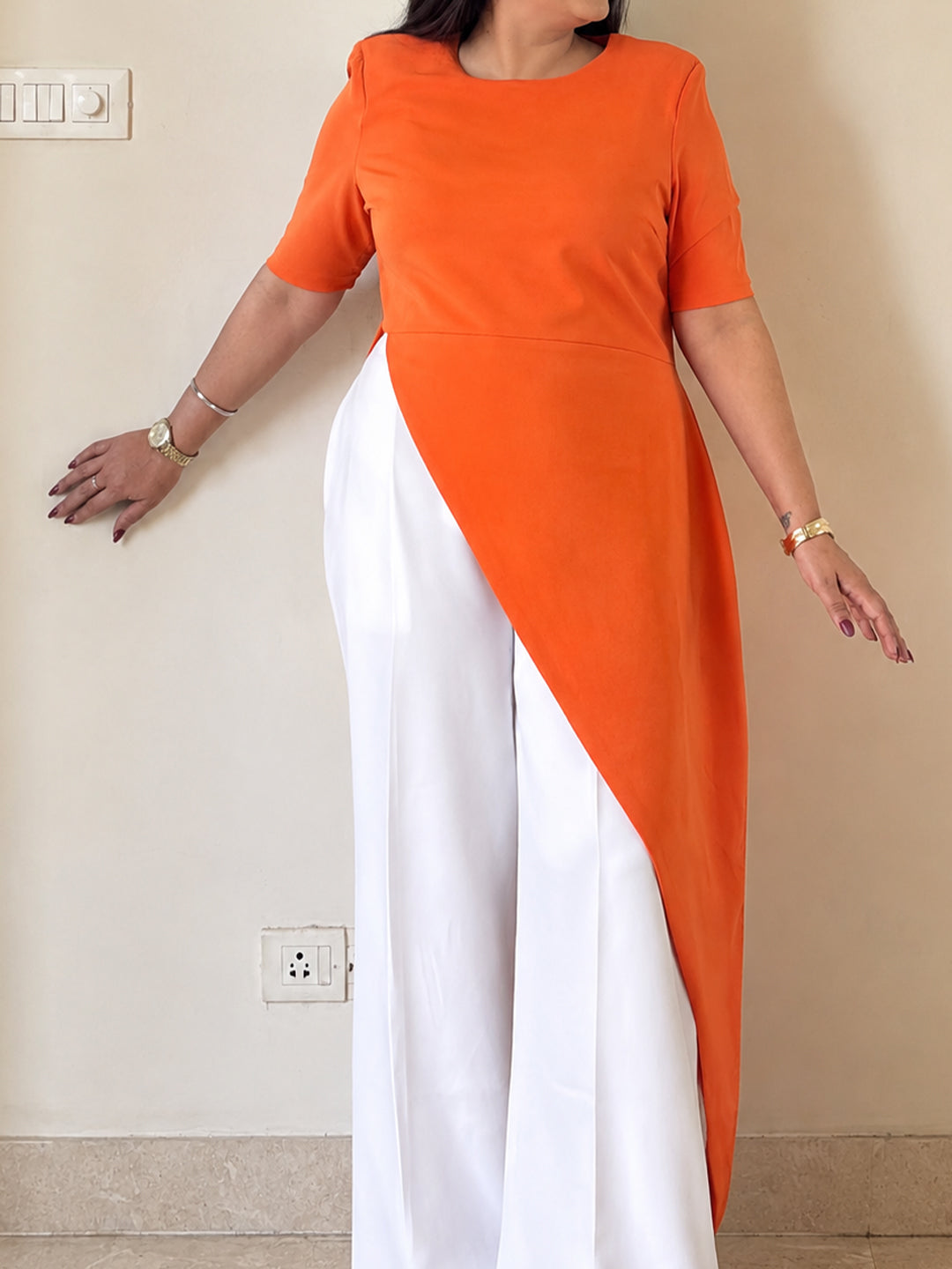 Orange Asymmetric Longline Top