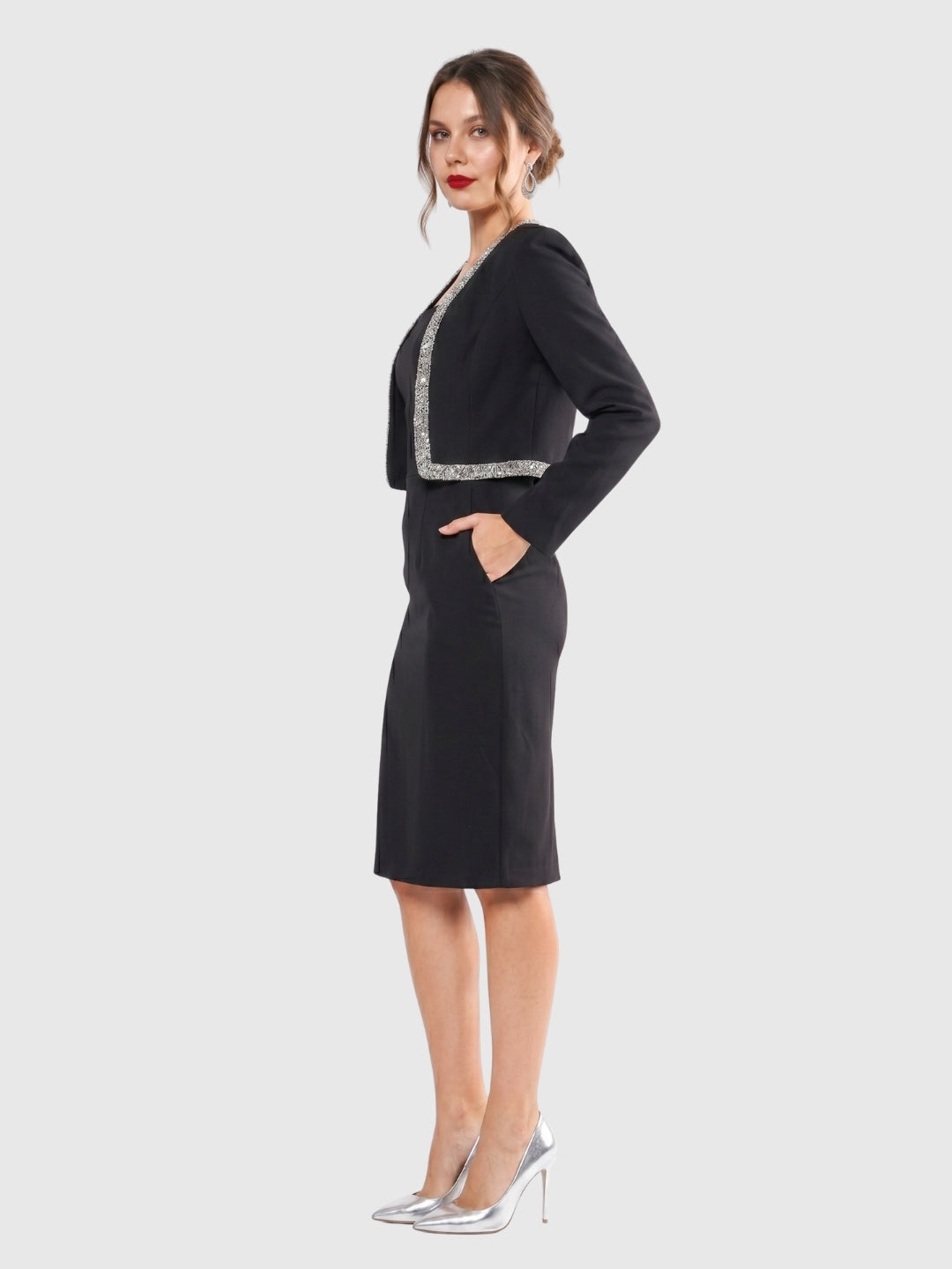 Exude Aria Black Embellished Cropped Blazer