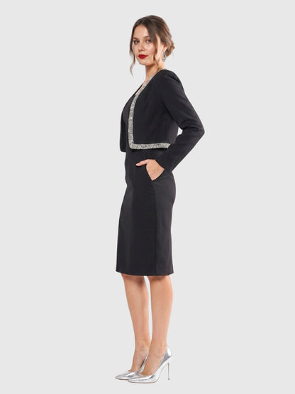 Exude Aria Black Embellished Cropped Blazer