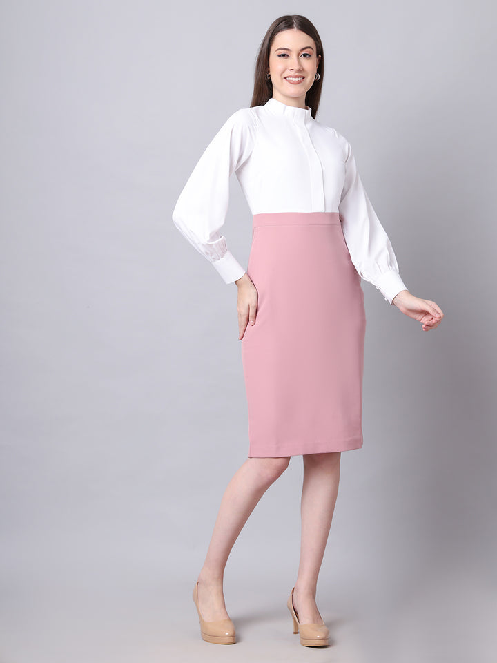 Exude Show-stopping Colour Block with High Neck Dress Dusty Pink 