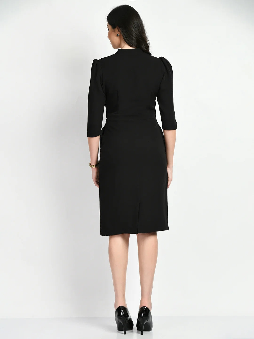 Exude Grace Puff Sleeves Sheath Dress Black Dresses