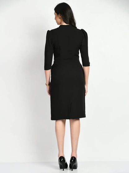 Exude Grace Puff Sleeves Sheath Dress Black Dresses