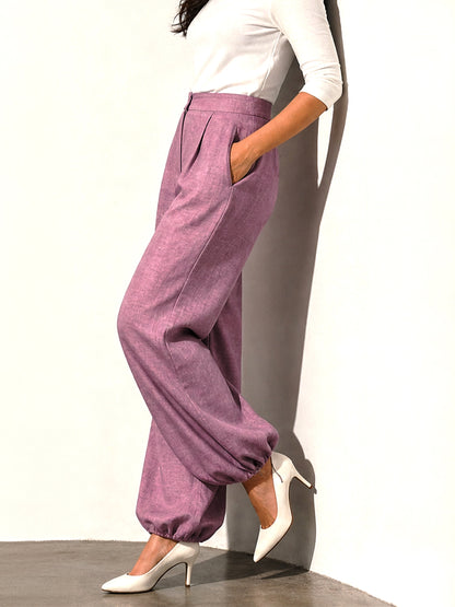 Mauve Textured Balloon-Fit Trousers