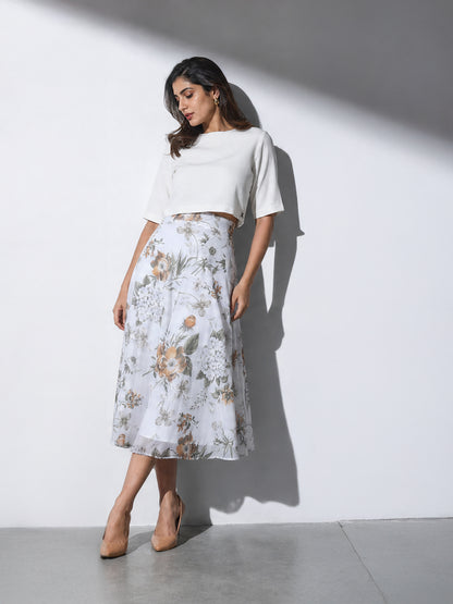 Exude White Bloom Co-ord with Skirt and Top