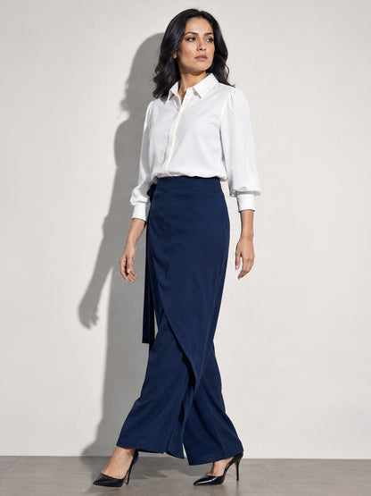 White Blouse &amp; Navy Wrap Skirt Co-ord Set