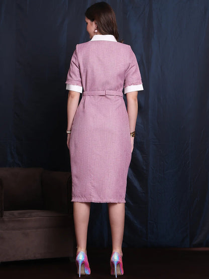 Exude Glow Unique Shirt Dress With Belt And Padded Shoulder 
