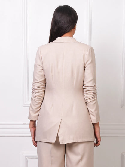 Beige Linen Blend Open Front Blazer