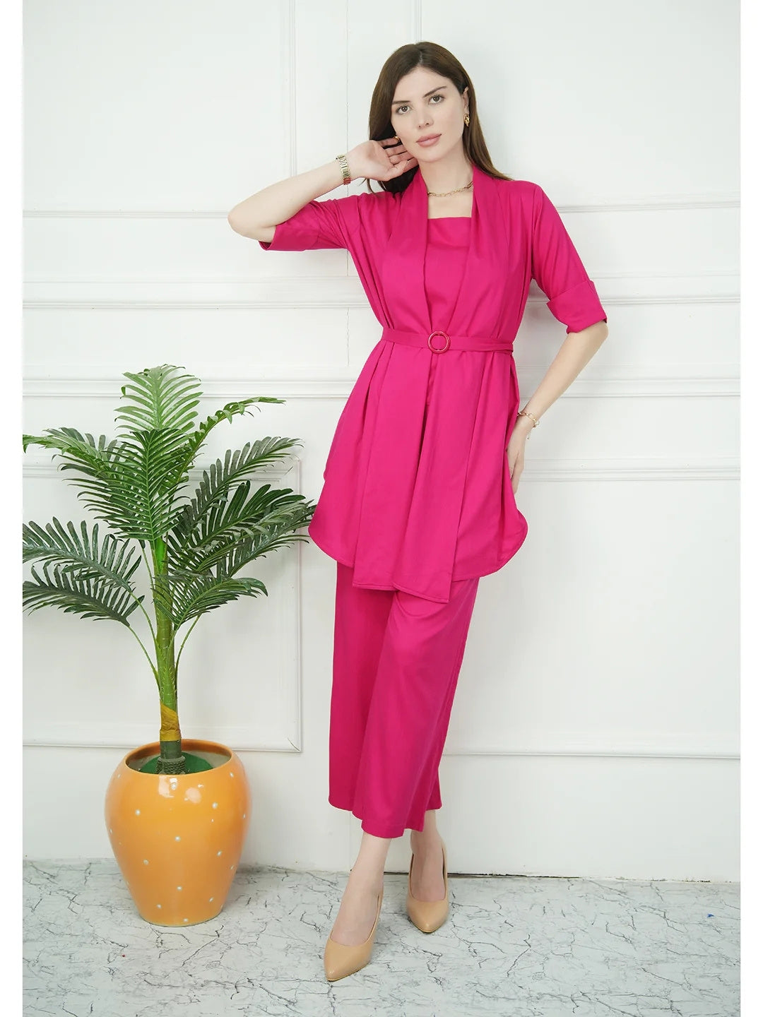 Exude Gilded 3 Piece Co-ord Set Fuscia Co-ord Sets