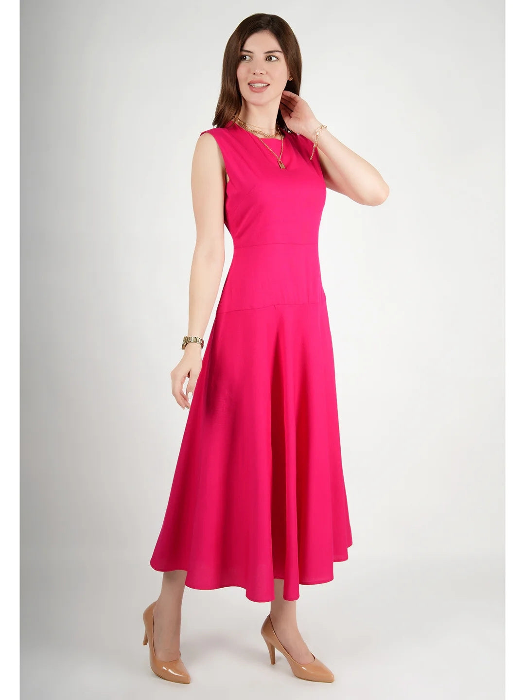 Exude Effulgent Maxi Flared Dress Fuscia Dresses