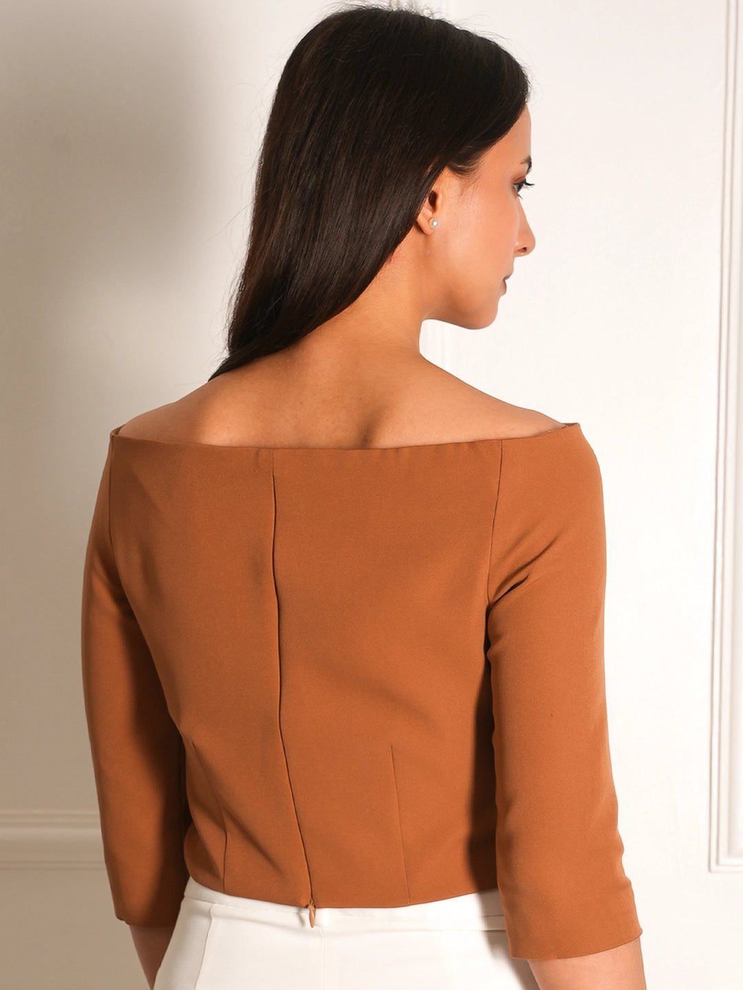 Exude Bardot Structured Crop Top
