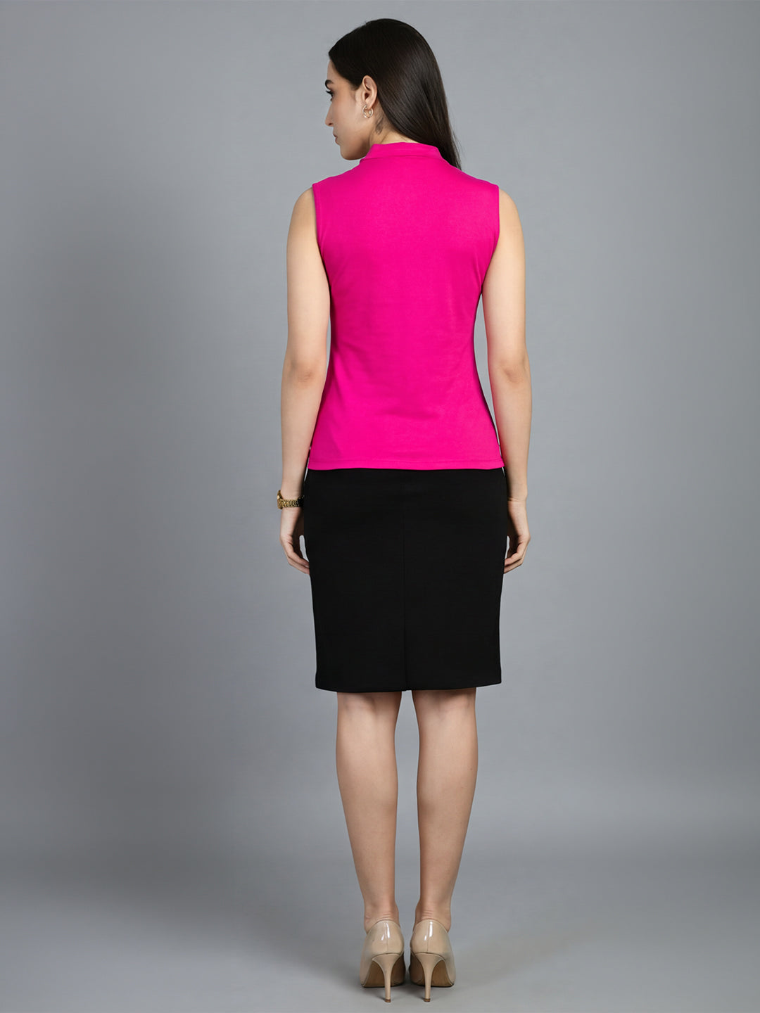 Exude Charm High-neck Sleeveless T-shirt (Hot Pink)