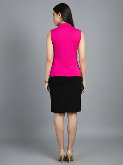 Exude Charm High-neck Sleeveless T-shirt (Hot Pink)