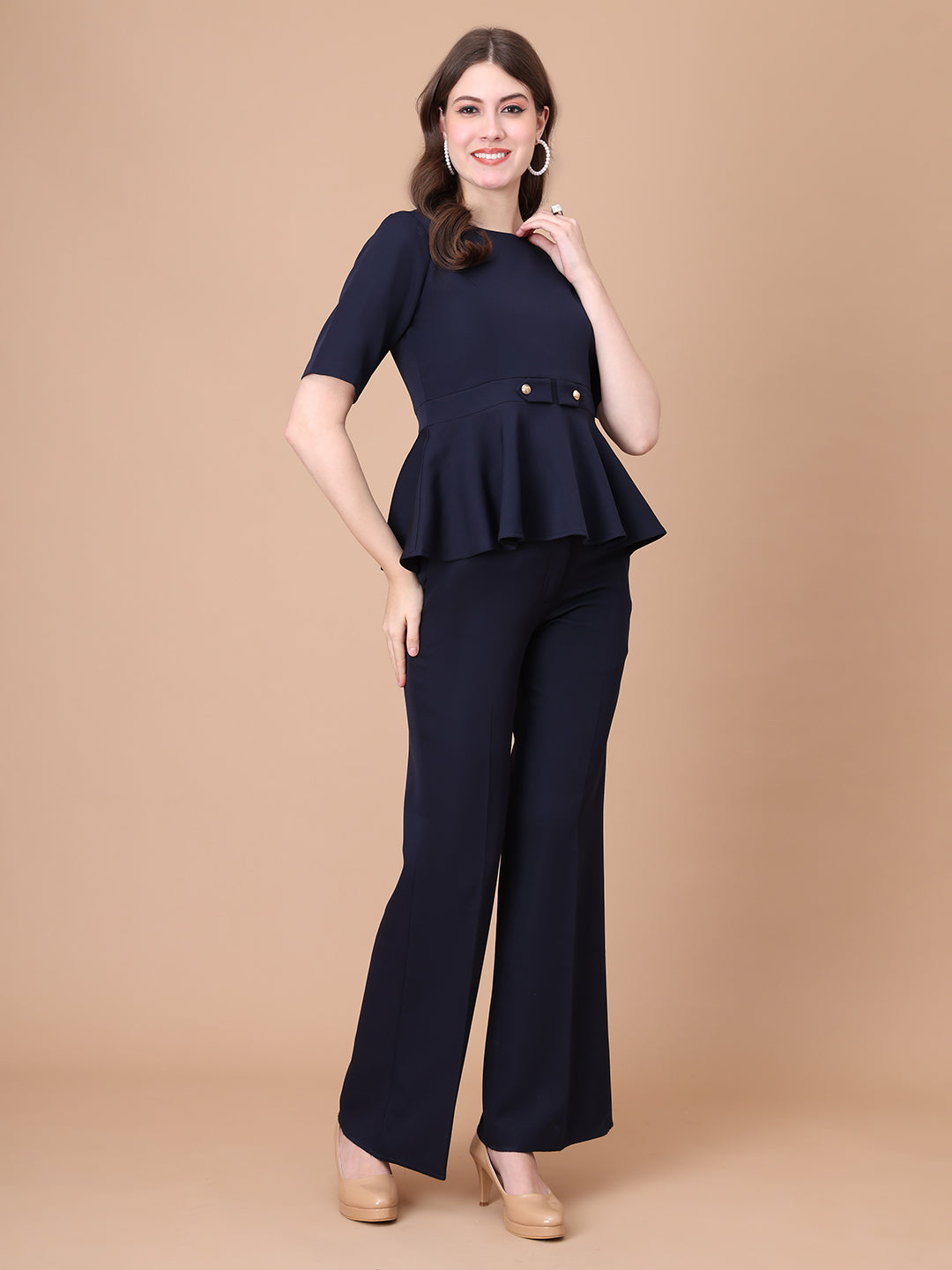 Exude Rise &amp; Roar A-Line op with Waist Detail, Paired With Matching Bootcut Trouser (Navy)