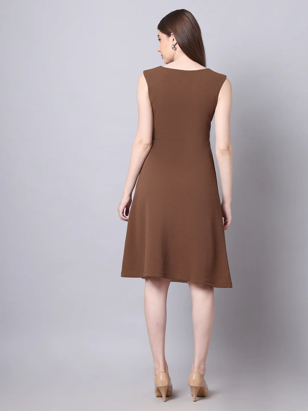 Exude Vibrant Versatility Colour Block A-line Dress Coffee Dresses