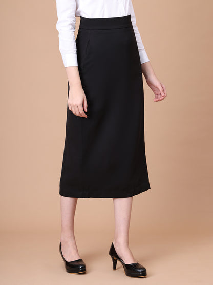 Exude Unstoppable Grace Midi Skirt With Front Slit (Black)