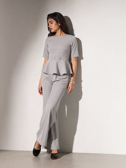Exude Rise &amp; Roar A-Line Top with Waist Detail, Paired With Matching Bootcut Trouser (Grey)