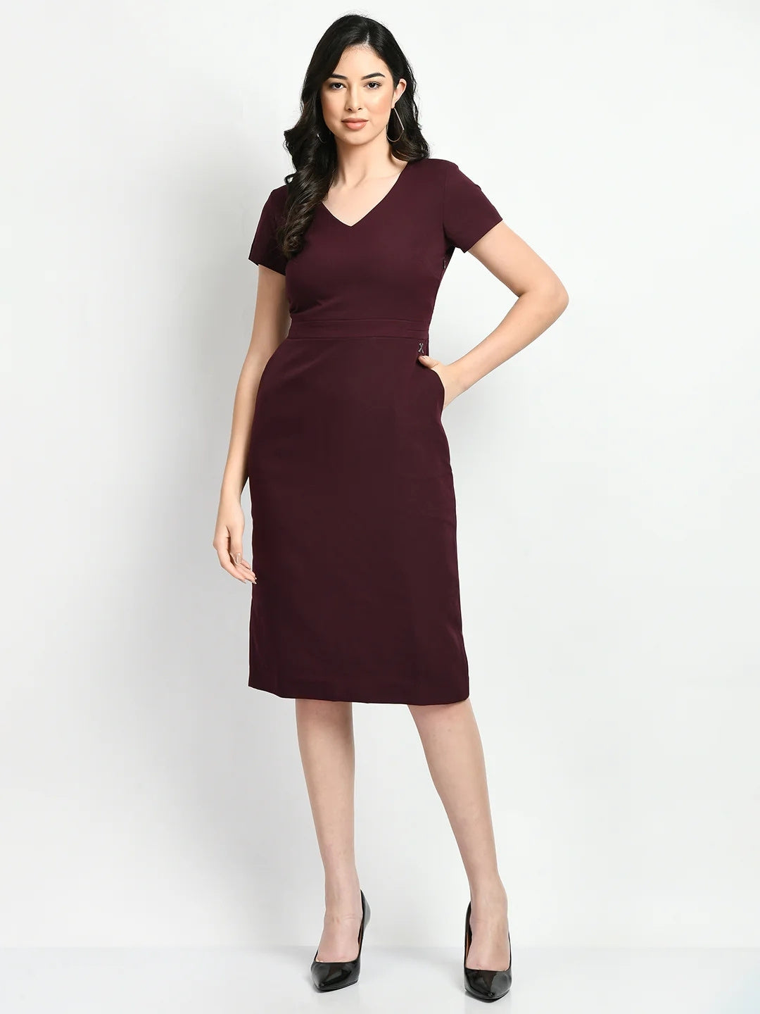 Exude Composure Sheath Dress Wine Dresses