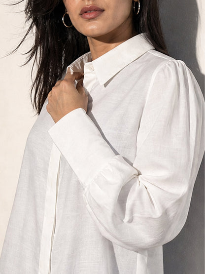 White Textured Bishop Sleeve Shirt