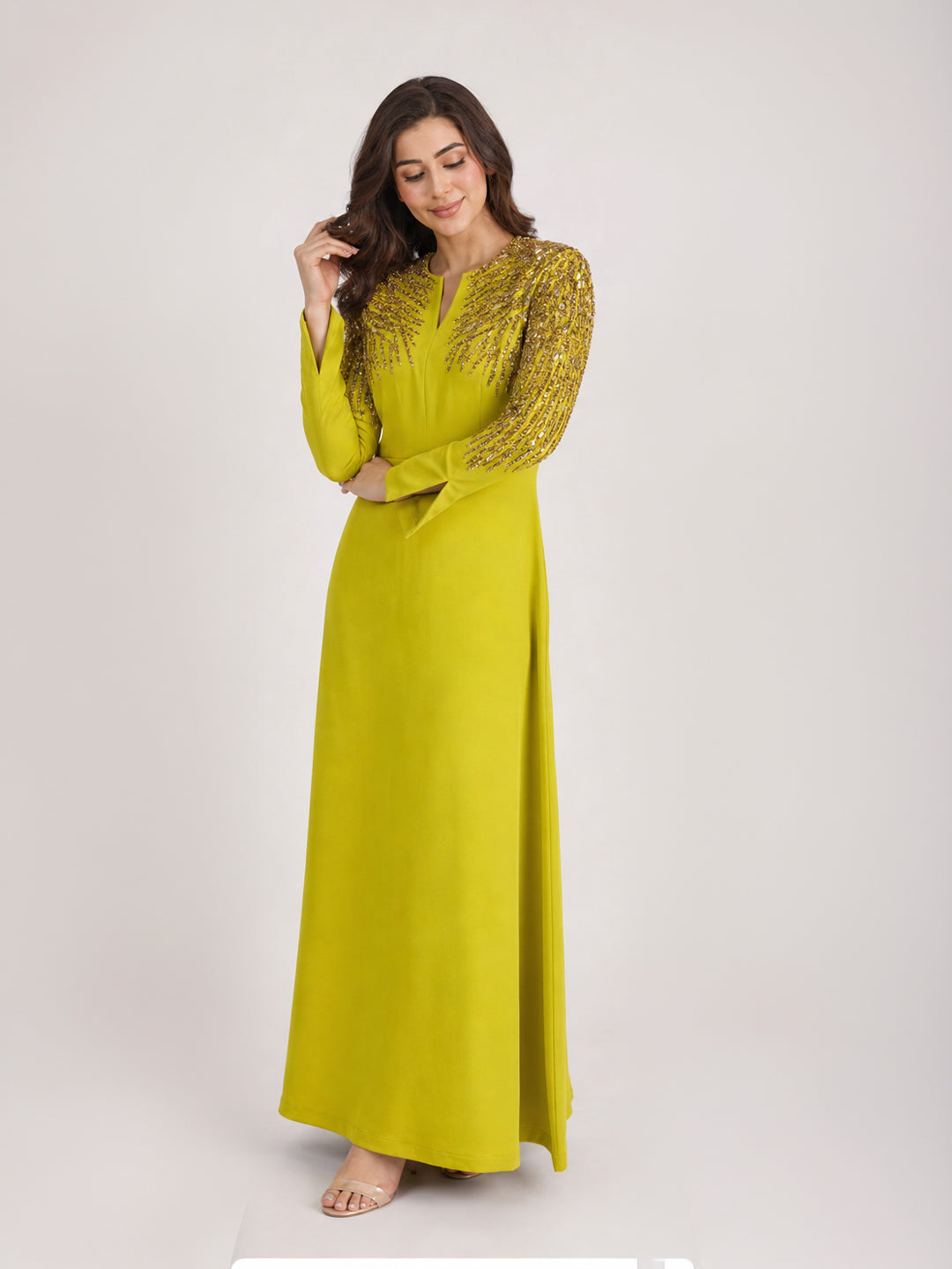 Lime Embellished Evening Gown