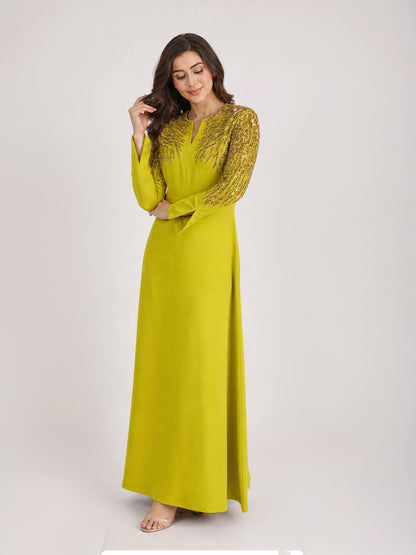 Lime Embellished Evening Gown
