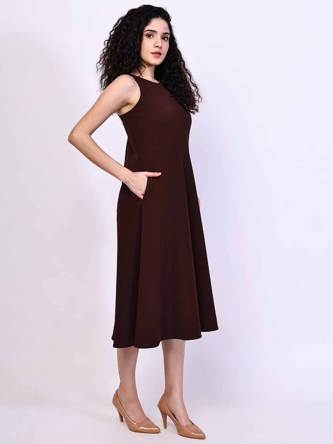 Exude Golden Glow Brown Maxi Dress with Pockets
