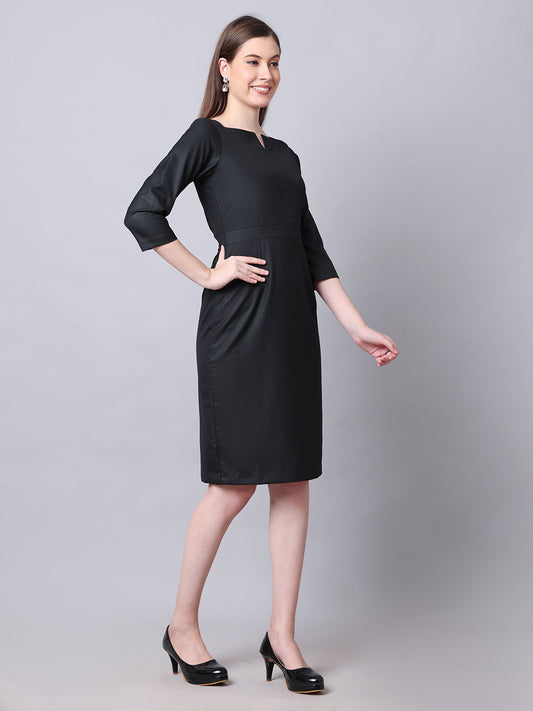 Exude Mystique Moments Suiting Fabric Square Neckline dress (Black)