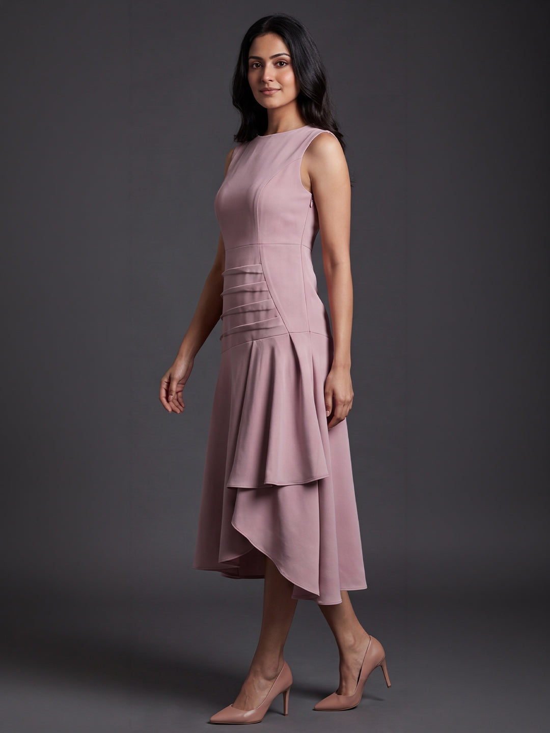 Exude Women Lime Green Draped Wrap Midi Dress