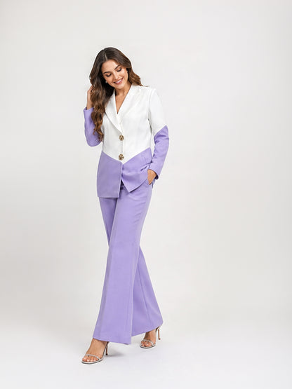 Color-Block Blazer &amp; Flared Trouser Co-Ord Set