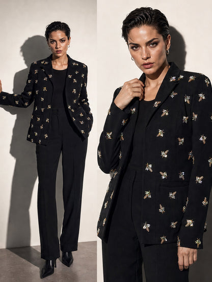 Black Embellished Blazer Co-ord Set (3-Piece)