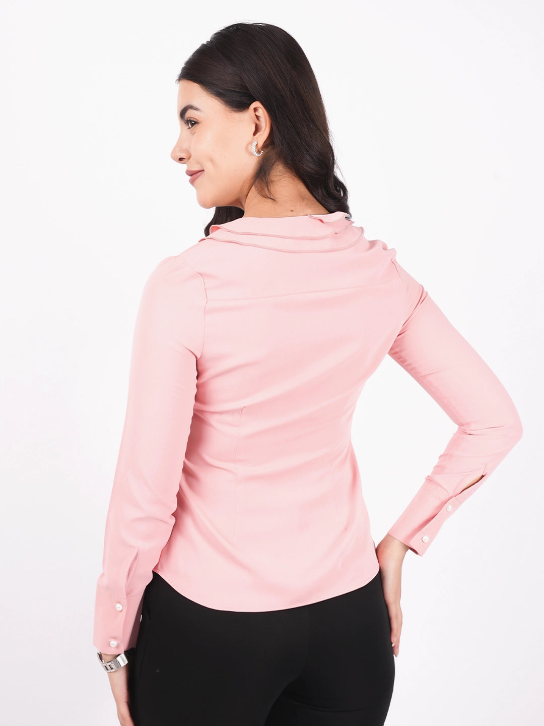 Exude Ruffle Button Top Tops