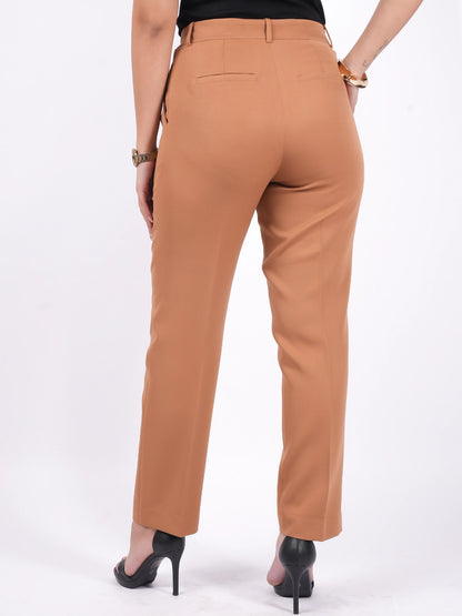Exude Tan Tapered Straight Pants Trouser
