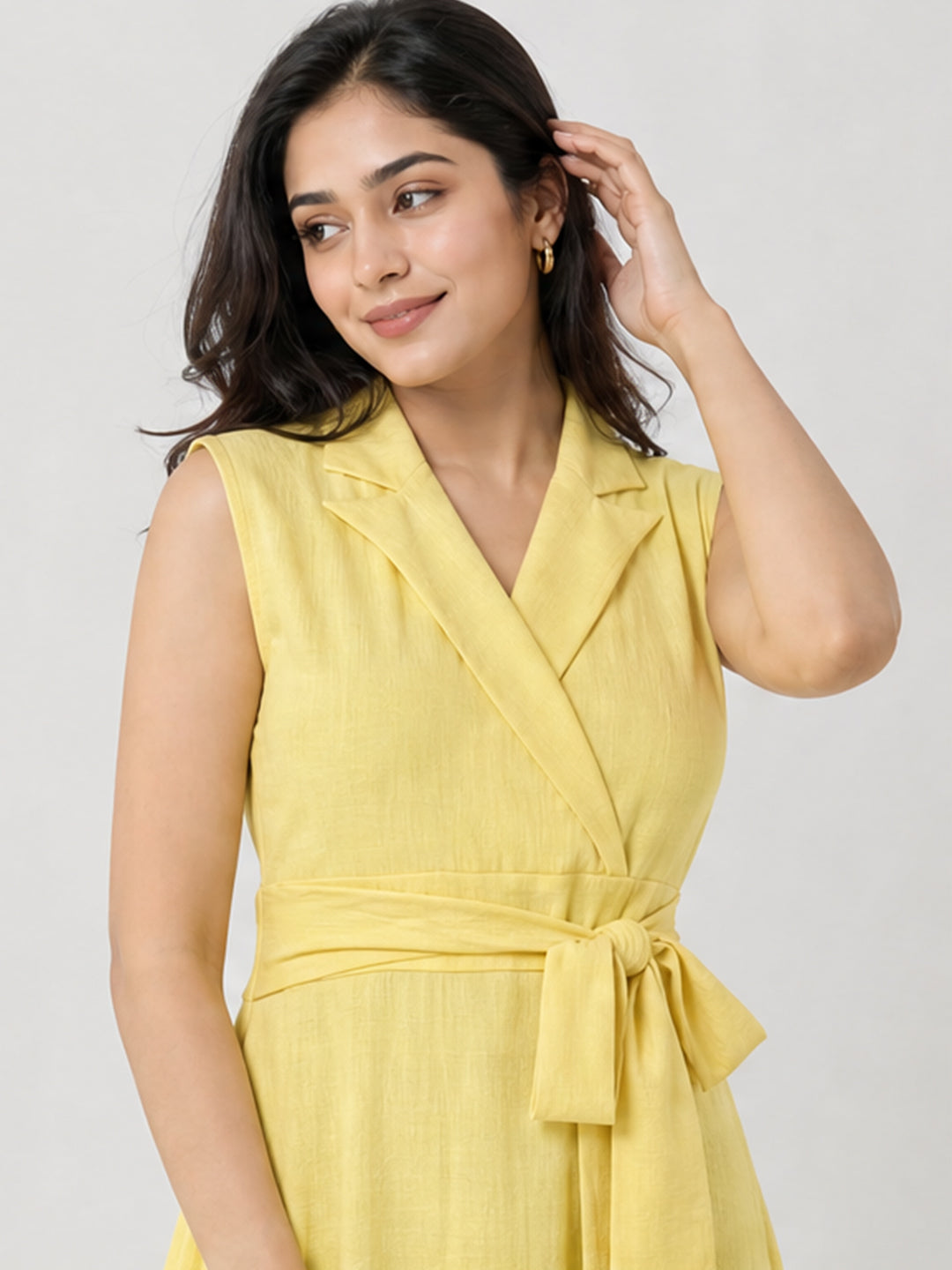 Collared Wrap-Tie Midi Dress
